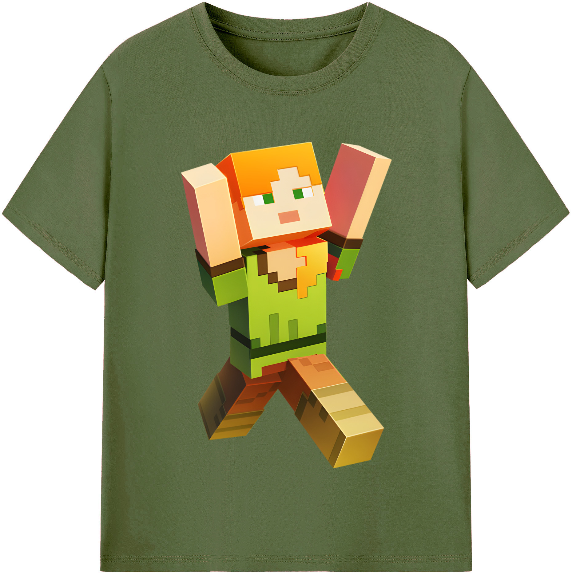 （画像用） マインクラフト ブロックの世界 Minecraft MC Block world 綿100％半袖Tシャツ（フロントプリント）